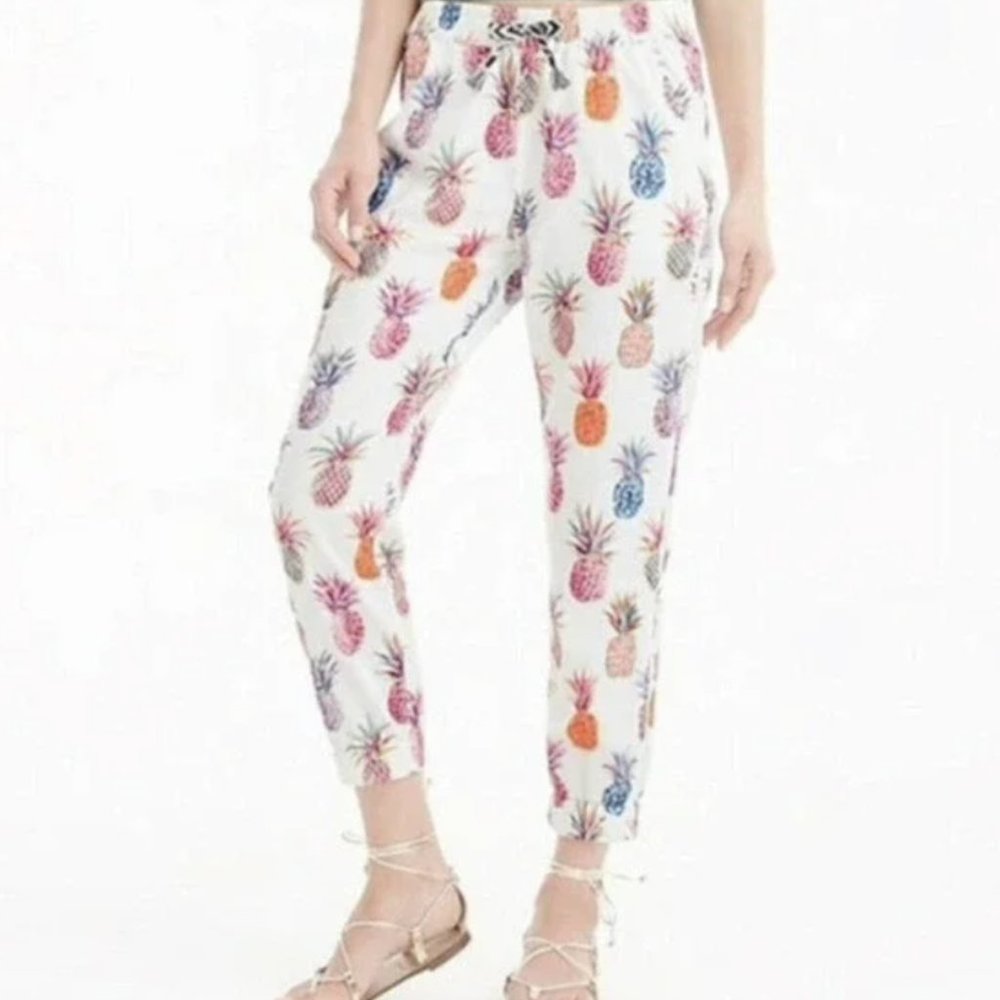 J. Crew Seaside Pull On Pants White Ratti Painted Multicolor Pineapple (Size 8)
